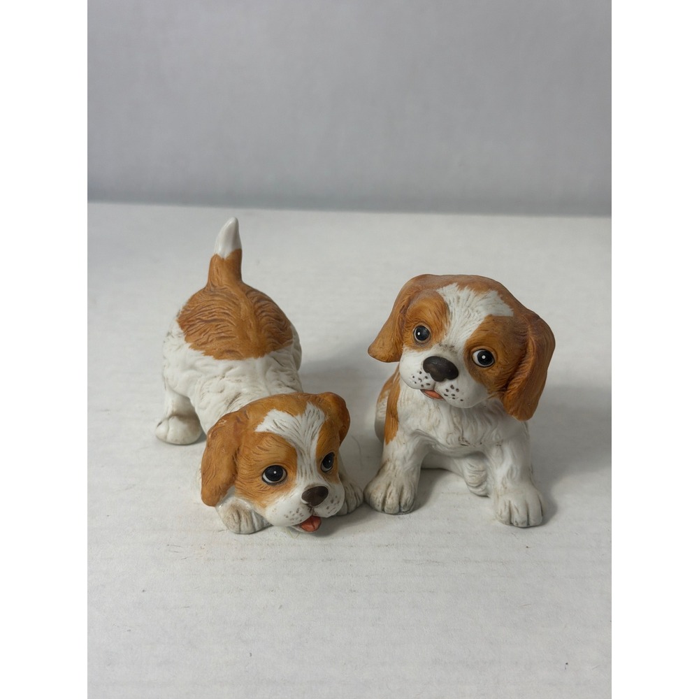 Homeco Vintage Ceramic Cavalier King Charles Spaniel Puppy Figurines 1407